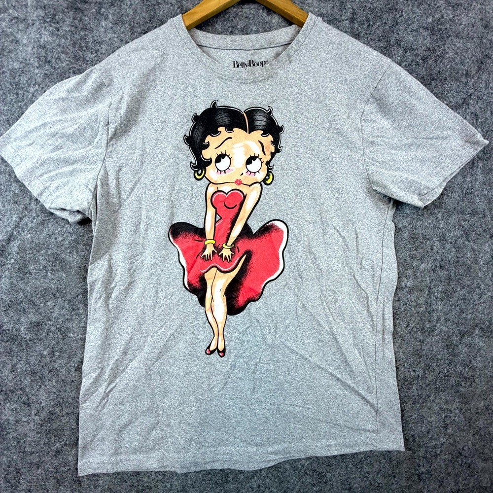 Betty Boop T-Shirt Mens Medium Heather Gray‎ Cotton Graphic Cartoon Short Sleeve
